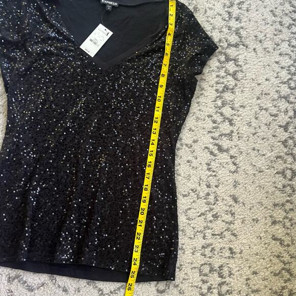 NWT Express Black Sequin Top Small - Picture 4 of 7